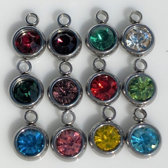 Silver Birthstone Huggie Earrings Stainless Steel January to December - Picture 4 of 8